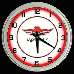 16" Mooney Aircraft Logo Sign Red Neon Clock Airplane Hanger Man Cave